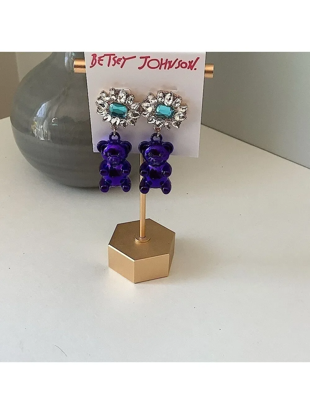 Betsey Johnson Sugar Rush Purple Bear Earrings New